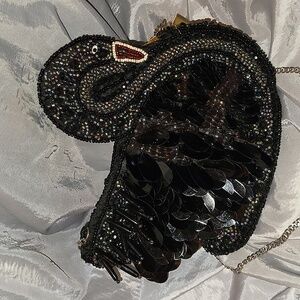 From India To You Black Beaded Swan Evening Bag BNWT  ML M